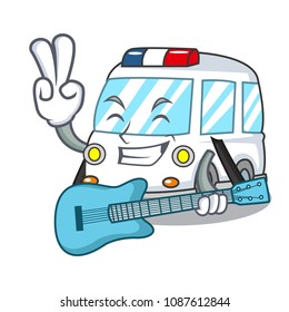 With guitar ambulance mascot cartoon style