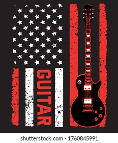 guitar with american flag t shirt design