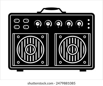 Guitar Amplifier Icon, Guitar Amp Icon, Electrical Signal Strengthener For Loudspeaker Vector Art Illustration