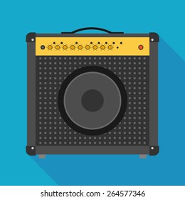 guitar amplifier icon with long shadow. flat style vector illustration