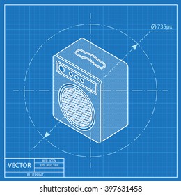 guitar amplifier isometric 3d blueprint icon 