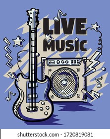 Guitar And Amplifier Live Music Poster Design