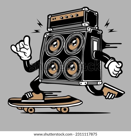 Guitar Amplifier Skater Mascot Vector Skateboarding Character Design Stock fotó © 