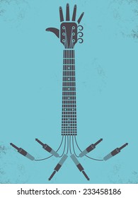 Guitar arm retro style concept, vector illustration, hands up concert