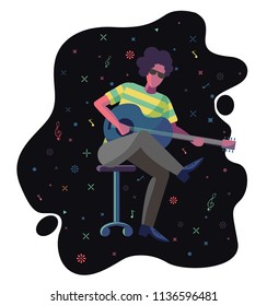 guitar artist performing modern abstract style night background illustration