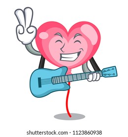 With guitar ballon heart mascot cartoon