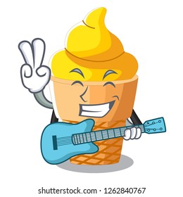 With guitar banana ice cream in shape cartoon