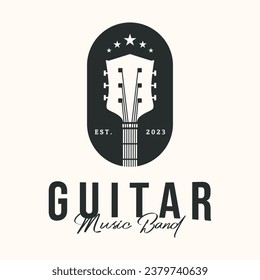 guitar band music vintage logo vector minimalist illustration design, instrument guitar symbol design