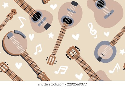 guitar, banjo, mandolin seamless pattern