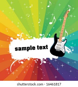 Guitar banner on rainbow background