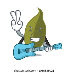 With guitar bay leaf mascot cartoon