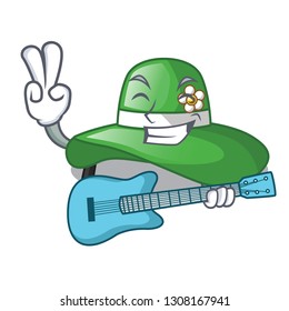 With guitar beach hat isolated in with cartoons