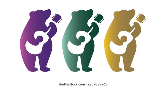 Plantilla de símbolo vector con logotipo de oso de guitarra. Ilustración Musical De La Guitarra Del Oso