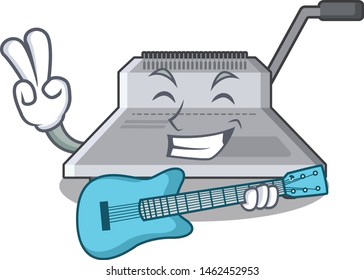 With guitar binding machine above wood table cartoon