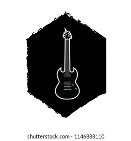 guitar in black hexagon