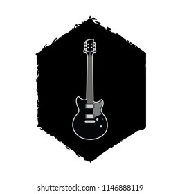 guitar in black hexagon