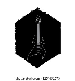 guitar in black hexagon on white background, vector illustration