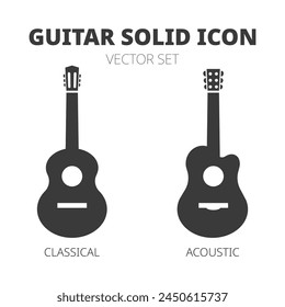 Guitar black icon set. Classical guitar and acoustic guitar silhouette icons vector illustration isolated on white background. Simple vector design icon for studio web, app, branding