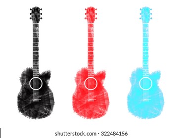 guitar black red blue sky abstract isolated  vector Illustration