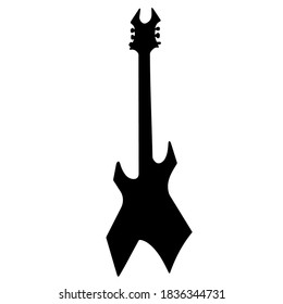 Guitar. Black silhouette of a musical instrument on a white background close-up. Vector graphics.