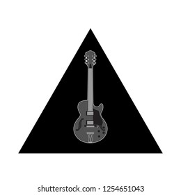 guitar in a black triangle on white background, vector illustration