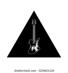 guitar in a black triangle on white background, vector illustration