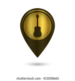 Guitar - black vector icon;  golden map pointer