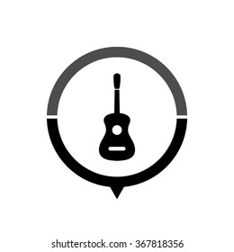 Guitar - black vector icon; map pointer;  message bubble