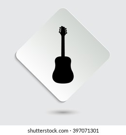 Guitar - black vector icon  on a paper button