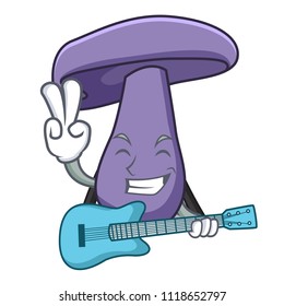 With guitar blewit mushroom mascot cartoon
