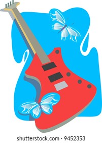 a guitar in blue background with butterfly	