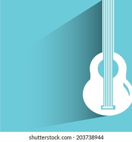 guitar, blue background, flat and shadow theme