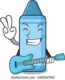 With guitar blue crayon in the character shape