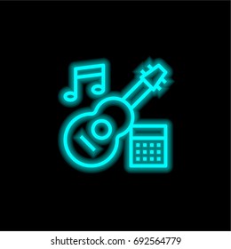 Guitar blue glowing neon ui ux icon. Glowing sign logo vector