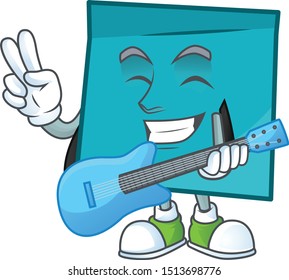 With guitar blue rectangle sticker paper on white background.