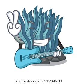 With guitar blue seaweed cartoon under sea water