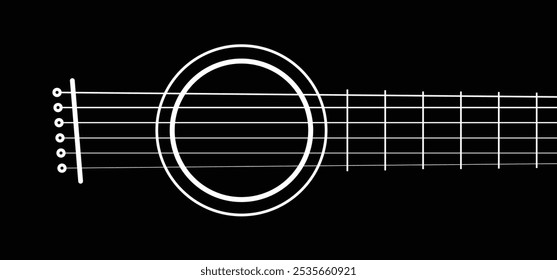 Corpo de guitarra, música acústica e plectro. Guitarra acústica, seis cordas. Dia Mundial da Música. Furo acústico de corda. Termos de guitarra - headstock, corpo, pescoço, ponte, fretboard, truss rod, pickguard.