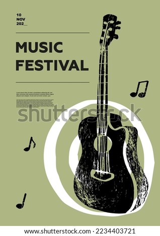 Guitar, bracket, quadrant, folk. Music festival poster. String musical instruments. Competition.  A set of vector illustrations. Minimalistic design. Banner, flyer, cover, print.