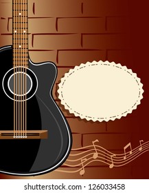 Guitar and a brick wall. Guitar illustration