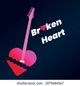 guitar with broken heart Shapes, design concept for valentines day, CD, DVD, gift card cover image.