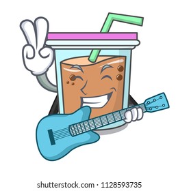 With guitar bubble tea mascot cartoon