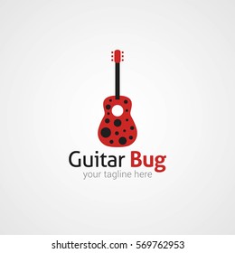 Guitar Bug Logo Design Template. Flat Style Design