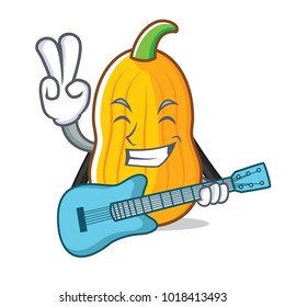 With guitar butternut squash mascot cartoon