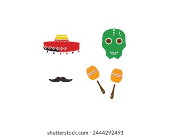 guitar, cactus flowers and decoration)Cinco De Mayo cactus with sombrero and maracas, mexican holiday on May 5, vector car