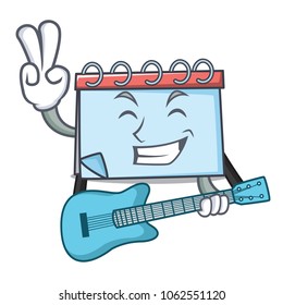 With guitar calendar mascot cartoon style