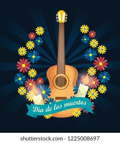 guitar with candles and flowers to day of the dead