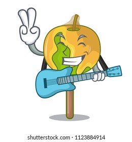 With guitar candy apple mascot cartoon
