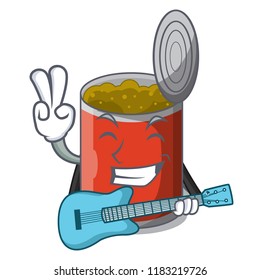 With guitar canned food on the table cartoon