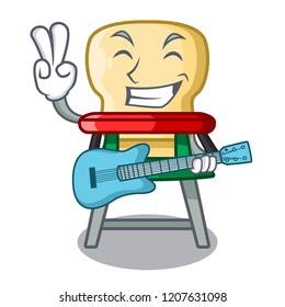 With guitar cartoon baby sitting in the highchair