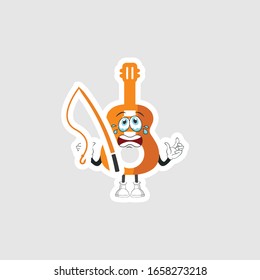 guitar cartoon characters design with fishing rod